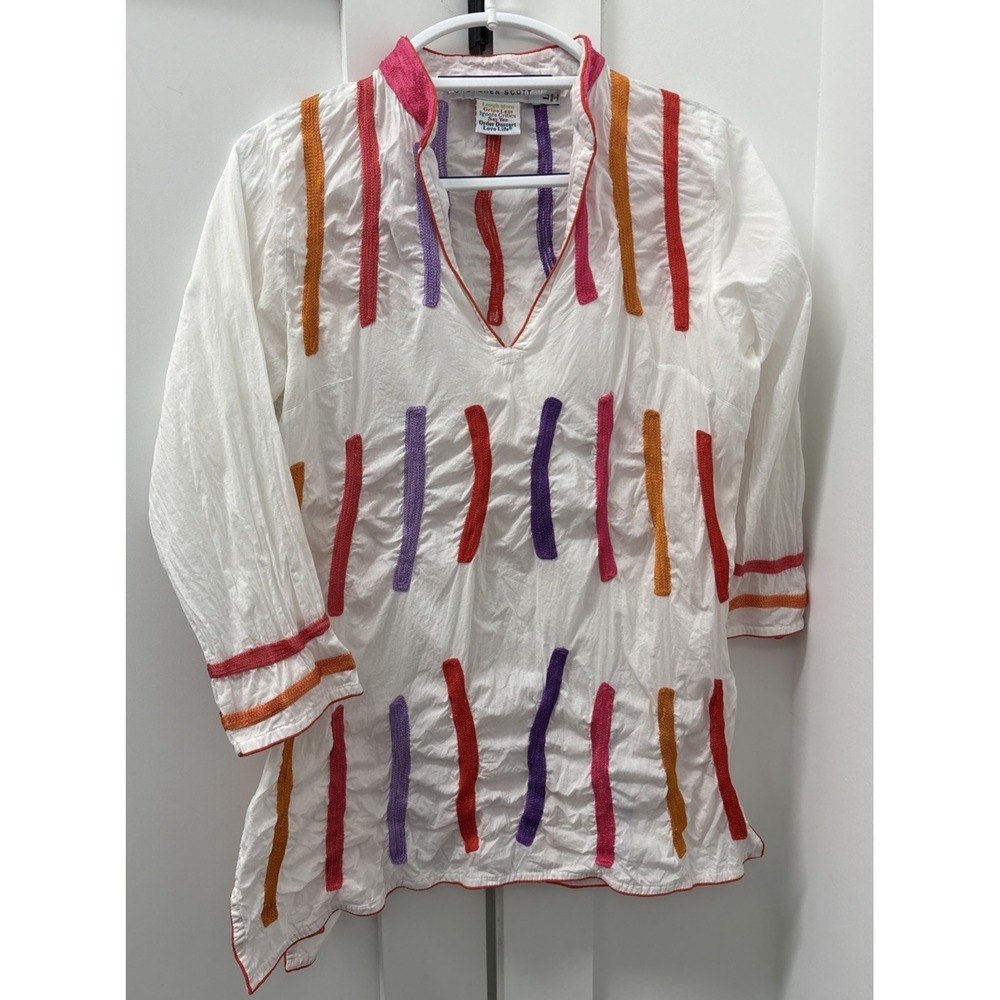 Gretchen Scott Size Large White Embroidered Tunic